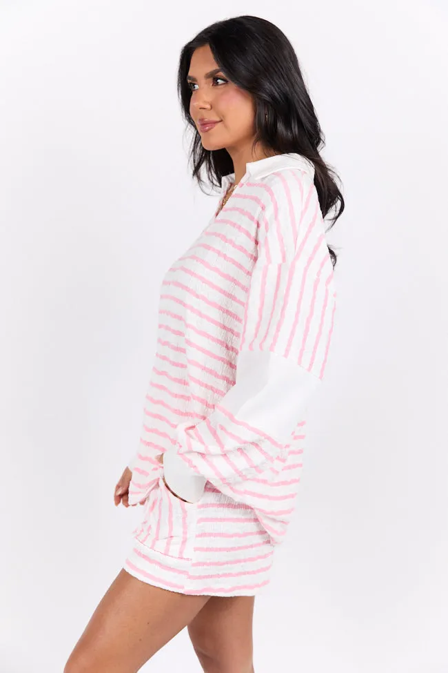 Lazy Days Long Sleeve Striped Pink and White Lounge Top sold by Pink Lily product image thumbnail 4