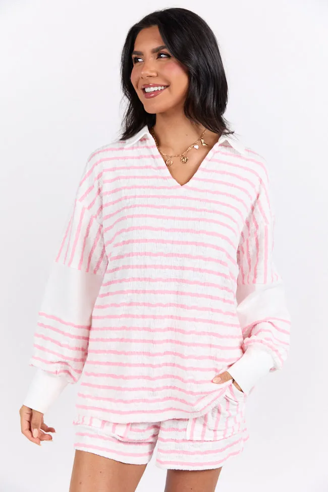 Lazy Days Long Sleeve Striped Pink and White Lounge Top sold by Pink Lily product image thumbnail 3