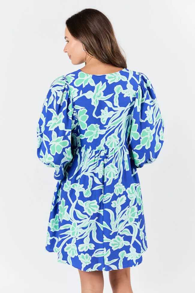 Keep The Flowers Blue and Green Floral Print Long Sleeve Mini Dress FINAL SALE sold by Pink Lily product image thumbnail 5