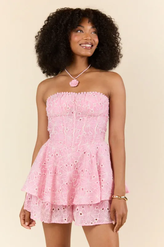 Sunlit Garden Pink Floral Lace Romper FINAL SALE sold by Pink Lily