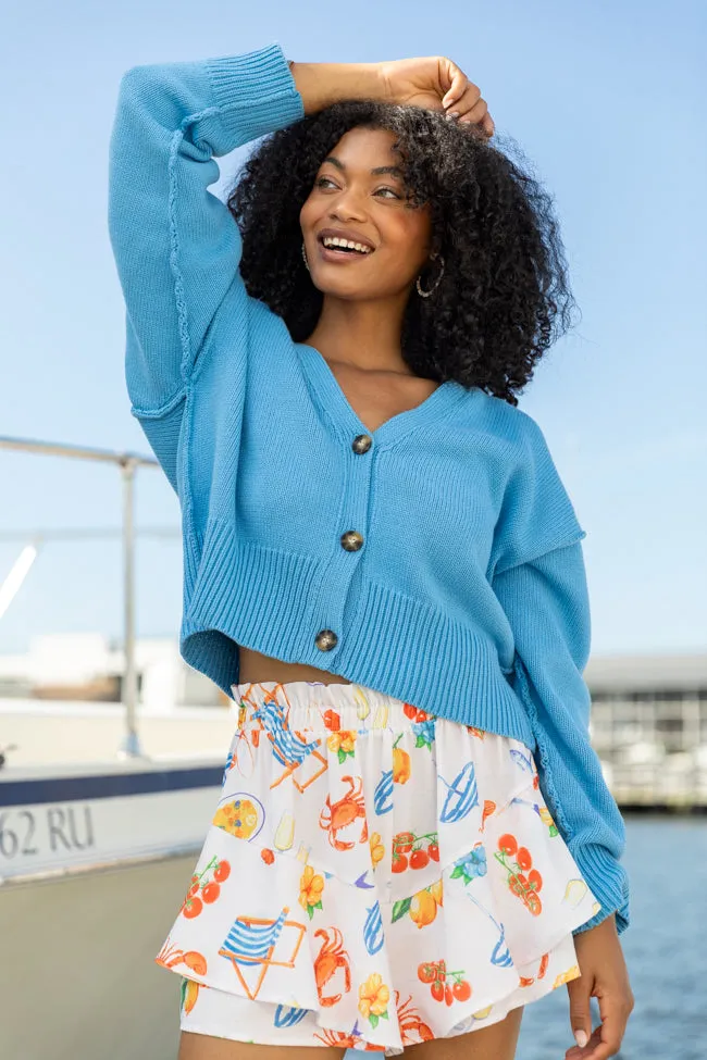 Summer Mirage Ivory Icon Print Ruffle Hem Shorts FINAL SALE sold by Pink Lily