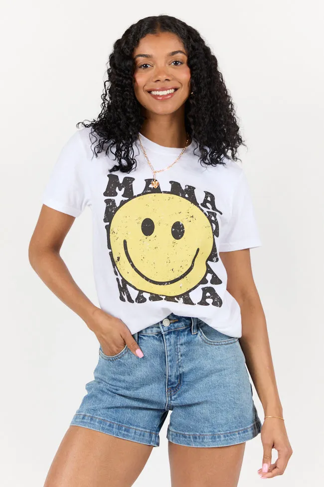 Mama Smiley Repeat White Graphic Tee sold by Pink Lily