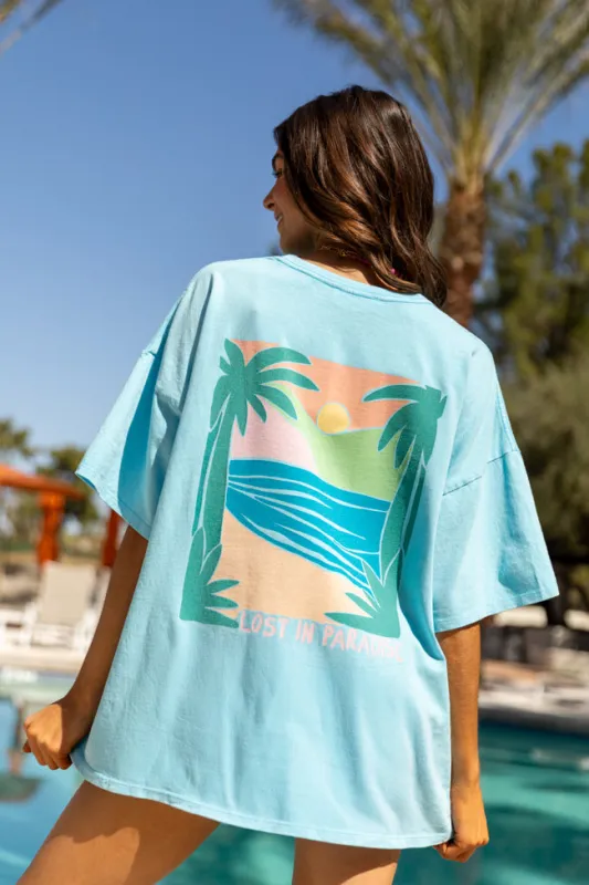 Lost In Paradise Aqua Blue Hyfve Oversized Graphic Tee sold by Pink Lily