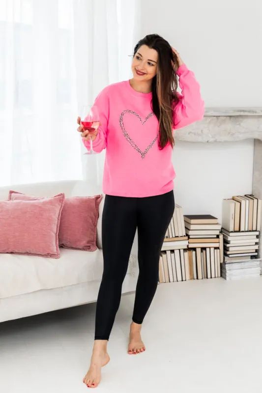 Animal Print Sketched Heart Safety Pink Graphic Sweatshirt FINAL SALE sold by Pink Lily