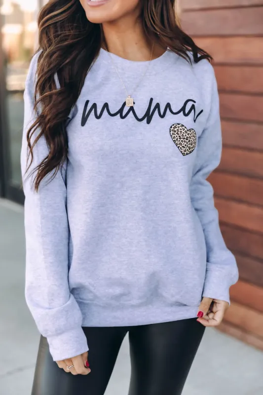 Mama Script Brown Animal Print Grey Graphic Sweatshirt FINAL SALE sold by Pink Lily
