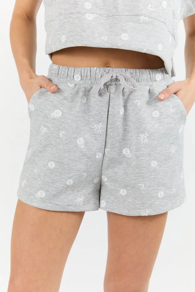 What A Catch Grey Floral Embroidered Shorts FINAL SALE sold by Pink Lily