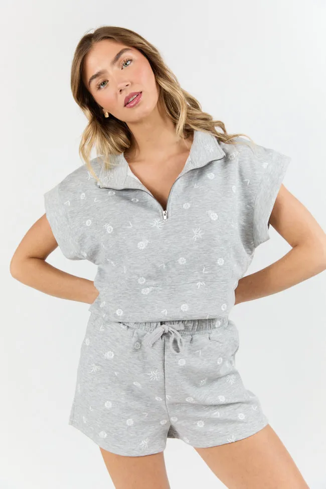 What A Catch Grey Floral Embroidered Half Zip Top FINAL SALE sold by Pink Lily product image thumbnail 3