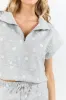 What A Catch Grey Floral Embroidered Half Zip Top SALE sold by Pink Lily
