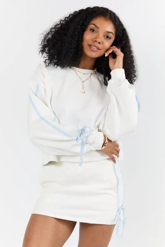 Close Ties White Bow Sleeve Sweatshirt FINAL SALE sold by Pink Lily