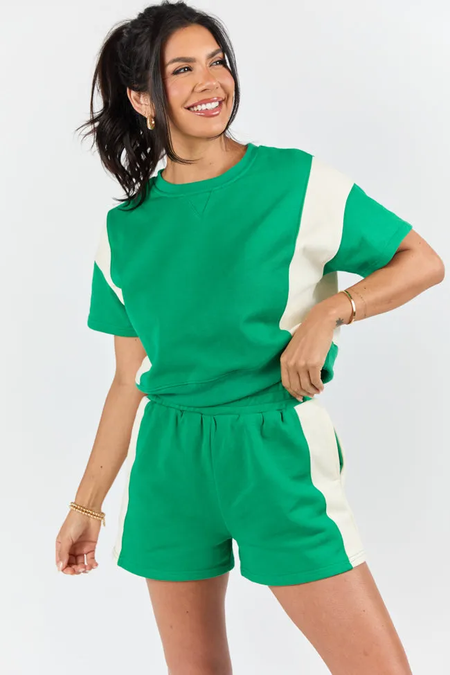 Make Or Break Green and Ivory Contrast French Terry Shorts FINAL SALE sold by Pink Lily product image thumbnail 2