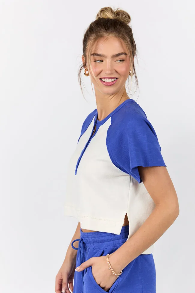 Outfield Angel Cobalt and Cream Color Block Tee FINAL SALE sold by Pink Lily product image thumbnail 4
