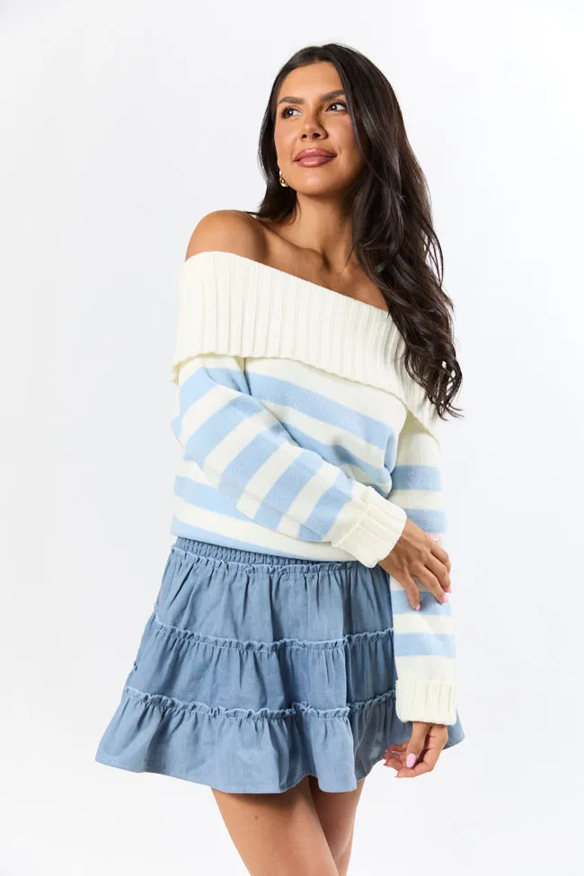Undertow Feelings Ivory and Blue Striped Off The Shoulder Sweater FINAL SALE sold by Pink Lily product image thumbnail 5