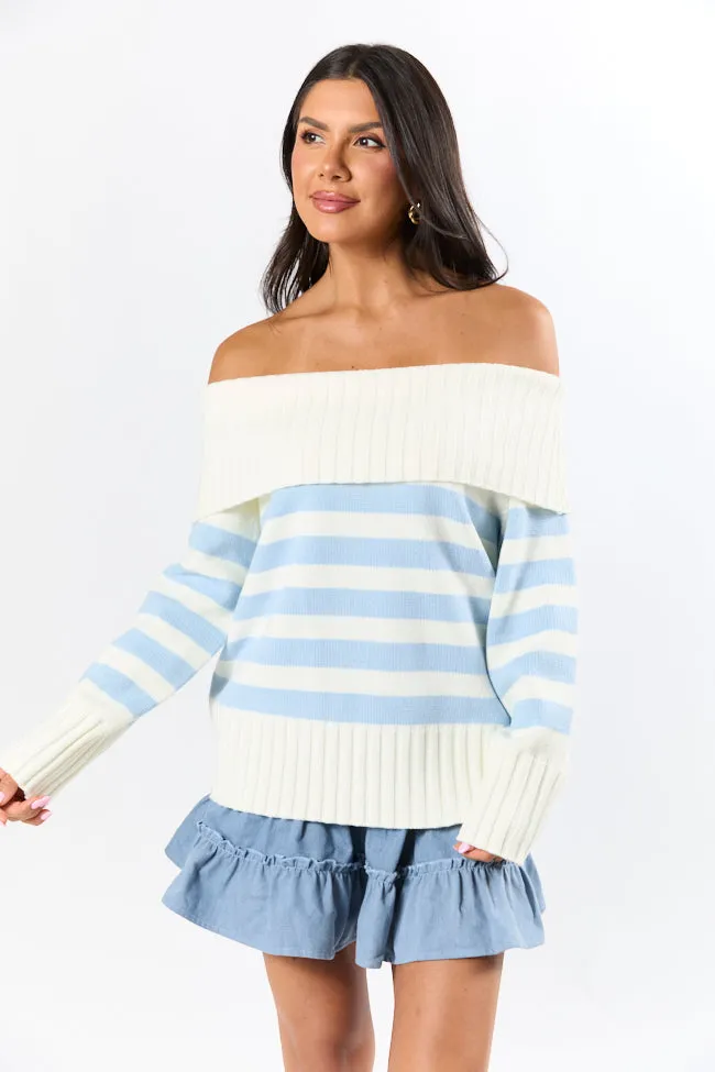 Undertow Feelings Ivory and Blue Striped Off The Shoulder Sweater FINAL SALE sold by Pink Lily product image thumbnail 3