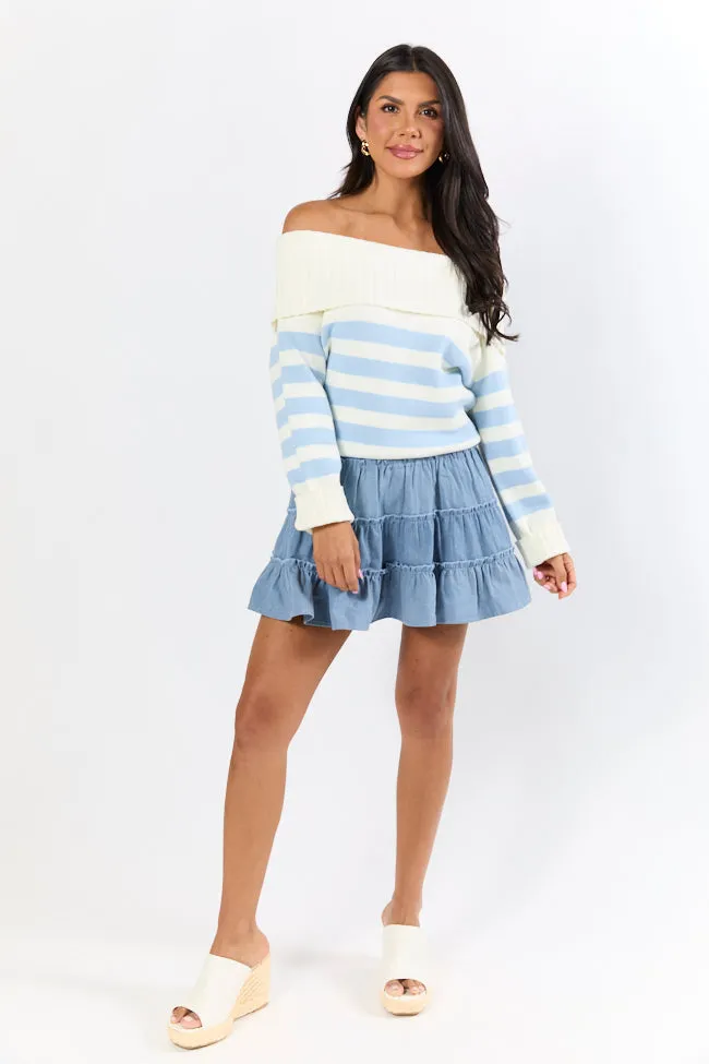 Undertow Feelings Ivory and Blue Striped Off The Shoulder Sweater FINAL SALE sold by Pink Lily product image thumbnail 4