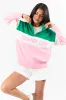 Country Club Green and Pink Multi Color Block Quarter Zip Sweater FINAL SALE sold by Pink Lily