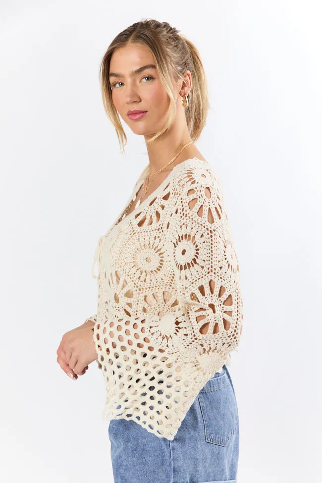 Morning Sun Beige Crochet Tie Front Cardigan sold by Pink Lily product image thumbnail 4