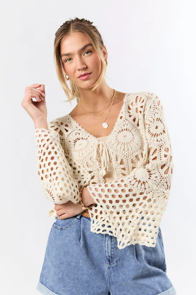 Morning Sun Beige Crochet Tie Front Cardigan sold by Pink Lily product image thumbnail 2