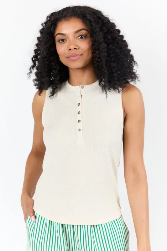 Casual Outting Cream Knit Henley Tank sold by Pink Lily