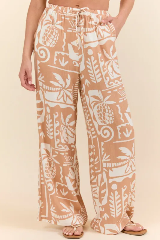 Island Escape Taupe Printed Pull On Pants FINAL SALE sold by Pink Lily