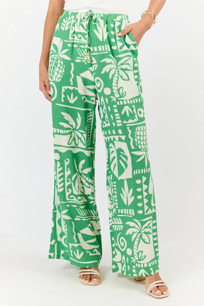 Island Escape Green Printed Pull On Pants FINAL SALE sold by Pink Lily