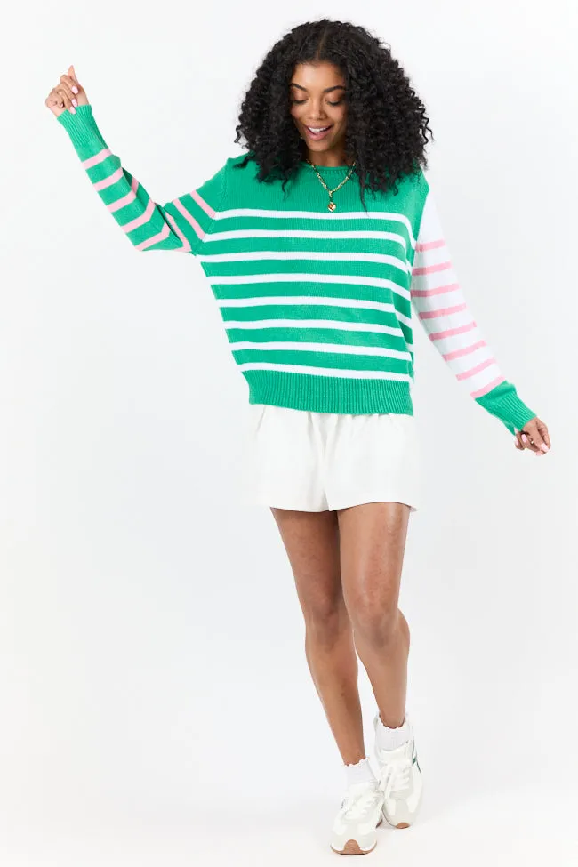 Coastal Prep Green and Pink Color Block Crew Neck Sweater FINAL SALE sold by Pink Lily product image thumbnail 2