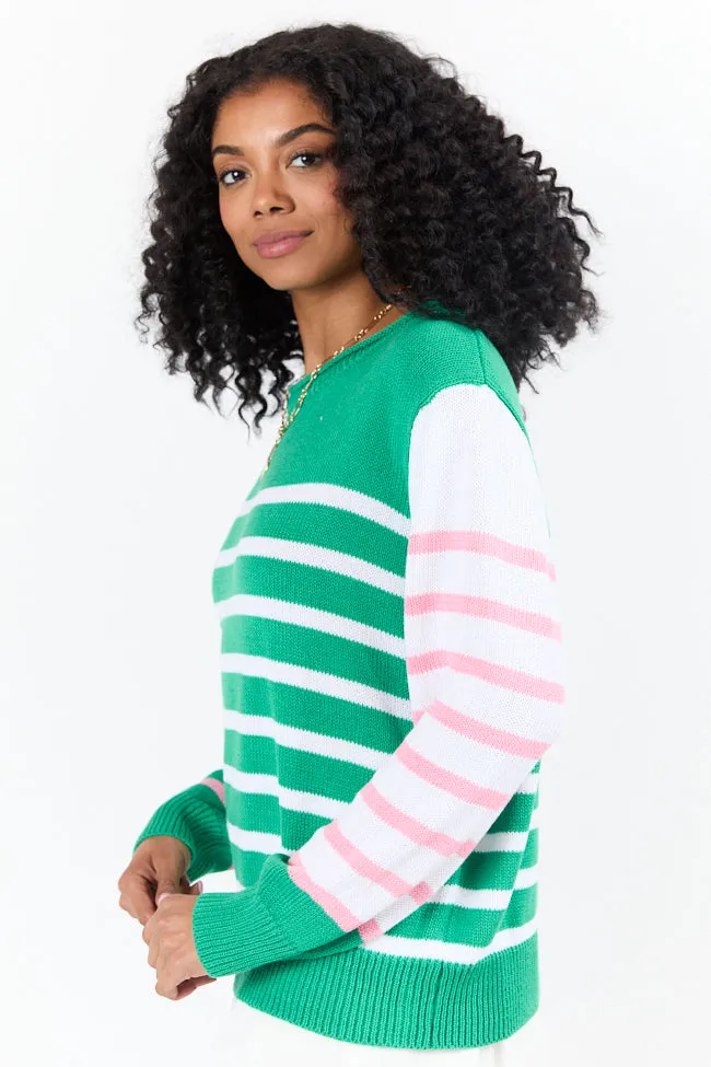 Coastal Prep Green and Pink Color Block Crew Neck Sweater FINAL SALE sold by Pink Lily product image thumbnail 3