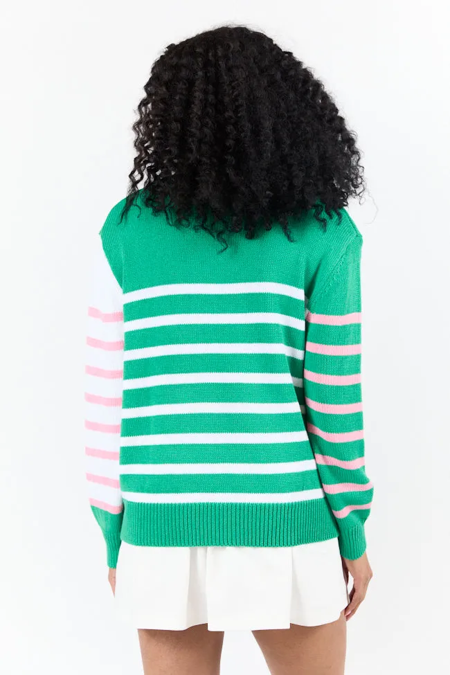 Coastal Prep Green and Pink Color Block Crew Neck Sweater FINAL SALE sold by Pink Lily product image thumbnail 4