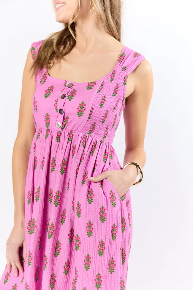 Carolina Waves Fuchsia Block Floral Midi Dress sold by Pink Lily product image thumbnail 5