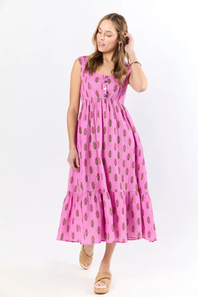 Carolina Waves Fuchsia Block Floral Midi Dress sold by Pink Lily product image thumbnail 4