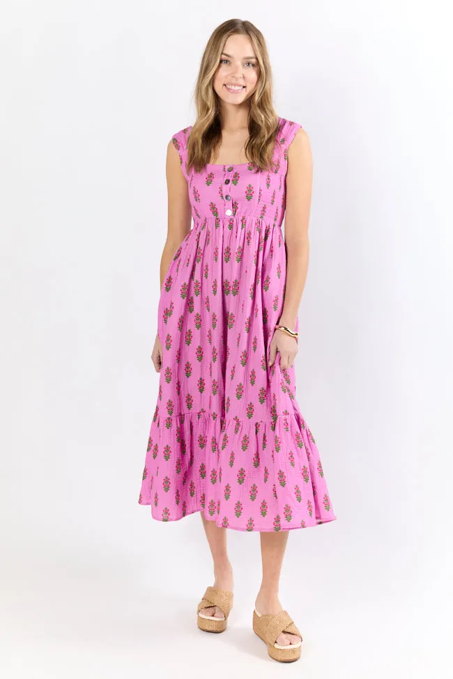Carolina Waves Fuchsia Block Floral Midi Dress sold by Pink Lily product image thumbnail 2