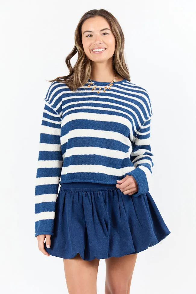 All Decked Out Navy Lightweight Striped Sweater FINAL SALE sold by Pink Lily