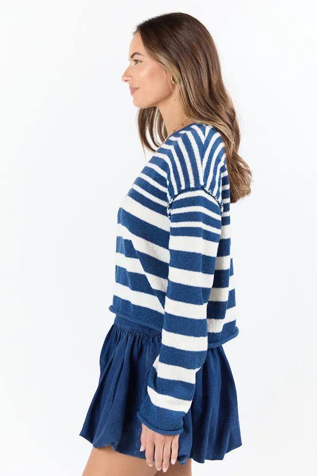 All Decked Out Navy Lightweight Striped Sweater FINAL SALE sold by Pink Lily product image thumbnail 3