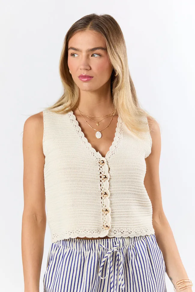 Waves Of Bliss Beige Crochet Sweater Tank Vest sold by Pink Lily product image thumbnail 2