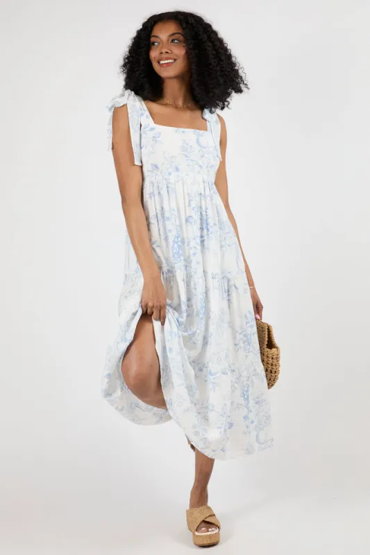 High Tide Touch Blue and Ivory Fruit Icon Printed Midi Dress FINAL SALE made by Blu Pepper