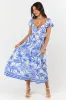 Palm Oasis Blue and White Leaf Printed Midi Dress FINAL SALE sold by Pink Lily