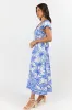Palm Oasis Blue and White Leaf Printed Midi Dress FINAL SALE sold by Pink Lily
