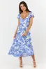 Palm Oasis Blue and White Leaf Printed Midi Dress FINAL SALE sold by Pink Lily