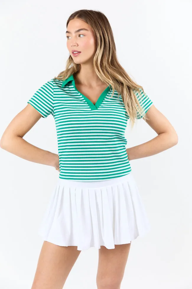 Beyond The Season Green Striped Knit Polo Tee FINAL SALE sold by Pink Lily product image thumbnail 5