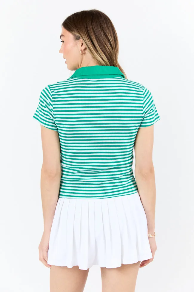 Beyond The Season Green Striped Knit Polo Tee FINAL SALE sold by Pink Lily product image thumbnail 3