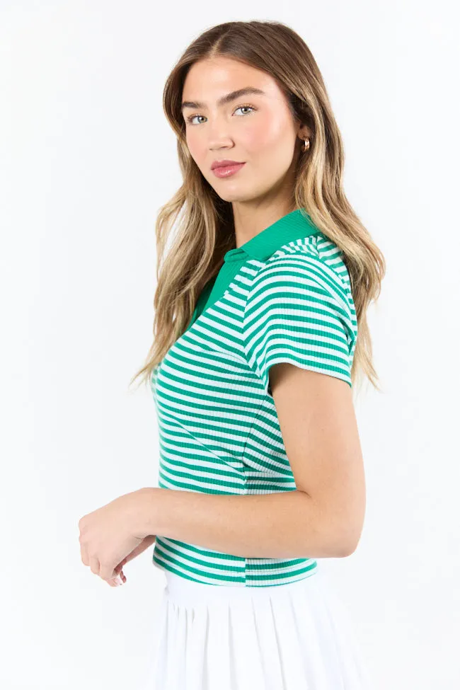 Beyond The Season Green Striped Knit Polo Tee FINAL SALE sold by Pink Lily product image thumbnail 4