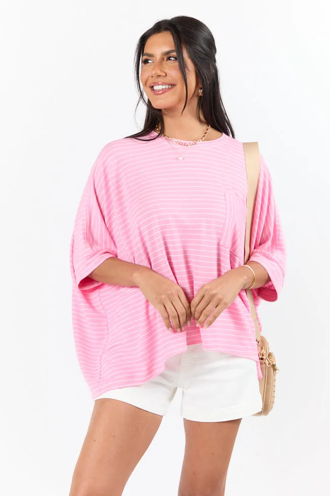 Destination Relaxation Pink Striped Oversized Tee sold by Pink Lily product image thumbnail 3