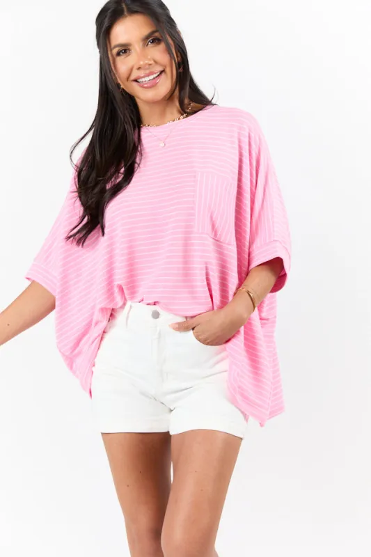 Destination Relaxation Pink Striped Oversized Tee sold by Pink Lily