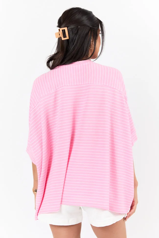 Destination Relaxation Pink Striped Oversized Tee sold by Pink Lily product image thumbnail 5