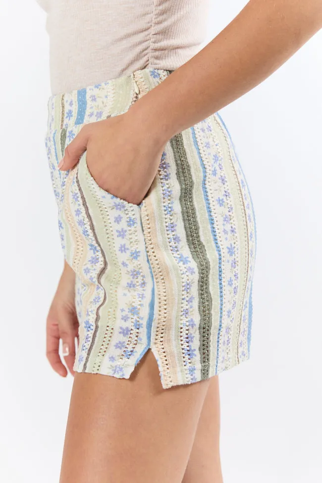 Lovely Lagoons Blue and Green Knit Crochet Shorts FINAL SALE sold by Pink Lily product image thumbnail 3