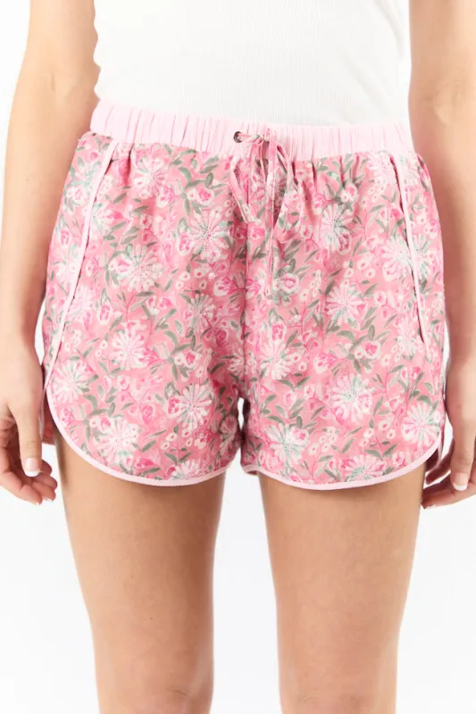 Beach Blooms Mauve Floral Embroidered Stripe Trim Pull On Shorts sold by Pink Lily