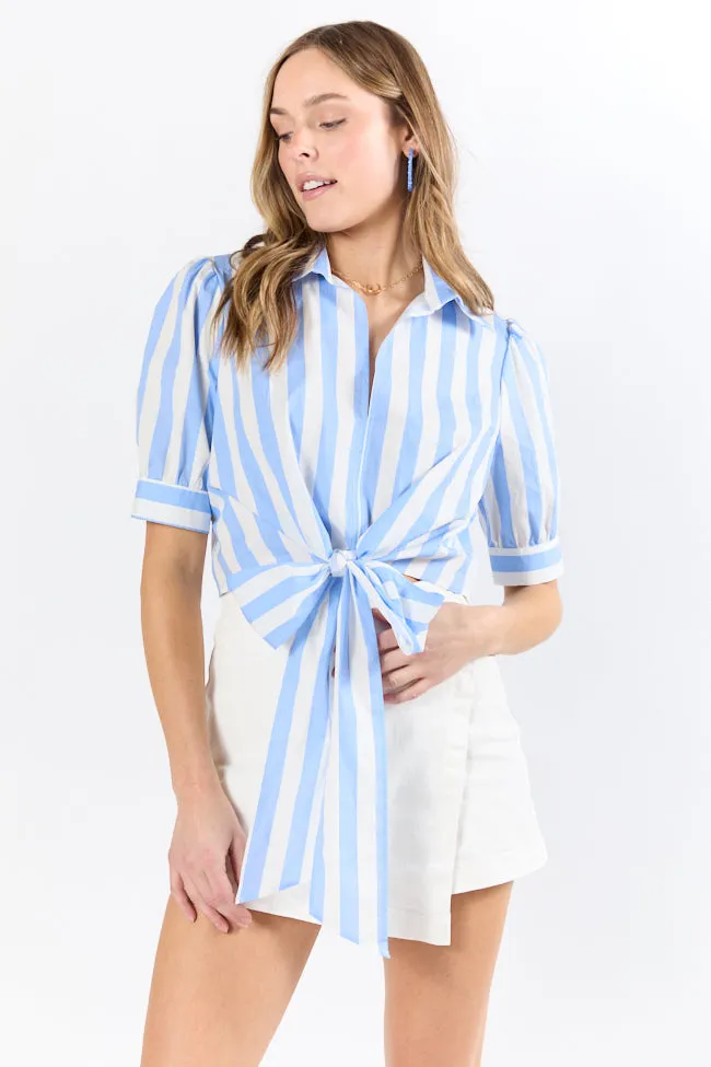 Key To Style Blue Striped Tie Front Collared Blouse FINAL SALE sold by Pink Lily product image thumbnail 3