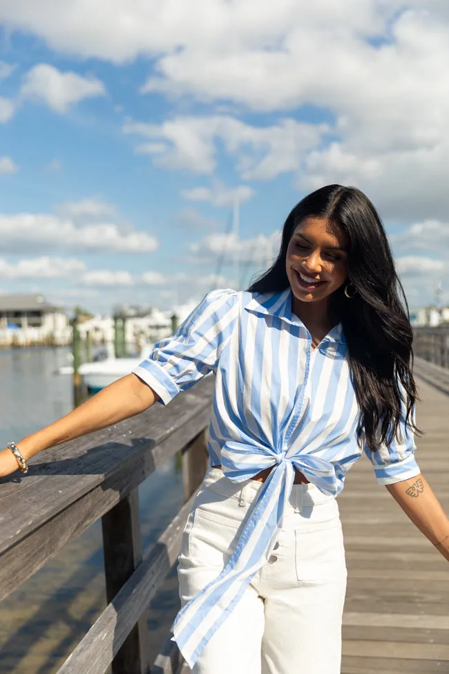 Key To Style Blue Striped Tie Front Collared Blouse FINAL SALE sold by Pink Lily product image thumbnail 2