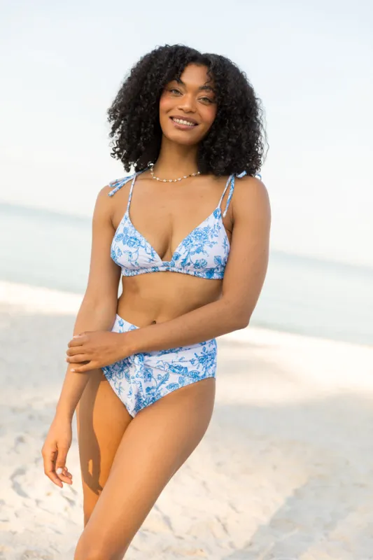 Marina Mood Blue and Ivory Vintage Floral Print Bikini Top FINAL SALE sold by Pink Lily