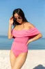 Resort Radiance Pink Smocked Off The Shoulder One Piece Swimsuit FINAL SALE sold by Pink Lily
