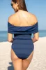 Resort Radiance Navy Smocked Off The Shoulder One Piece Swimsuit FINAL SALE sold by Pink Lily